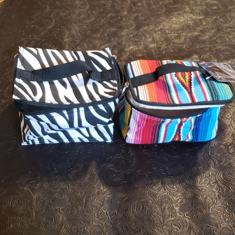 Bundle of two small zippered bags serape/zebra NWT